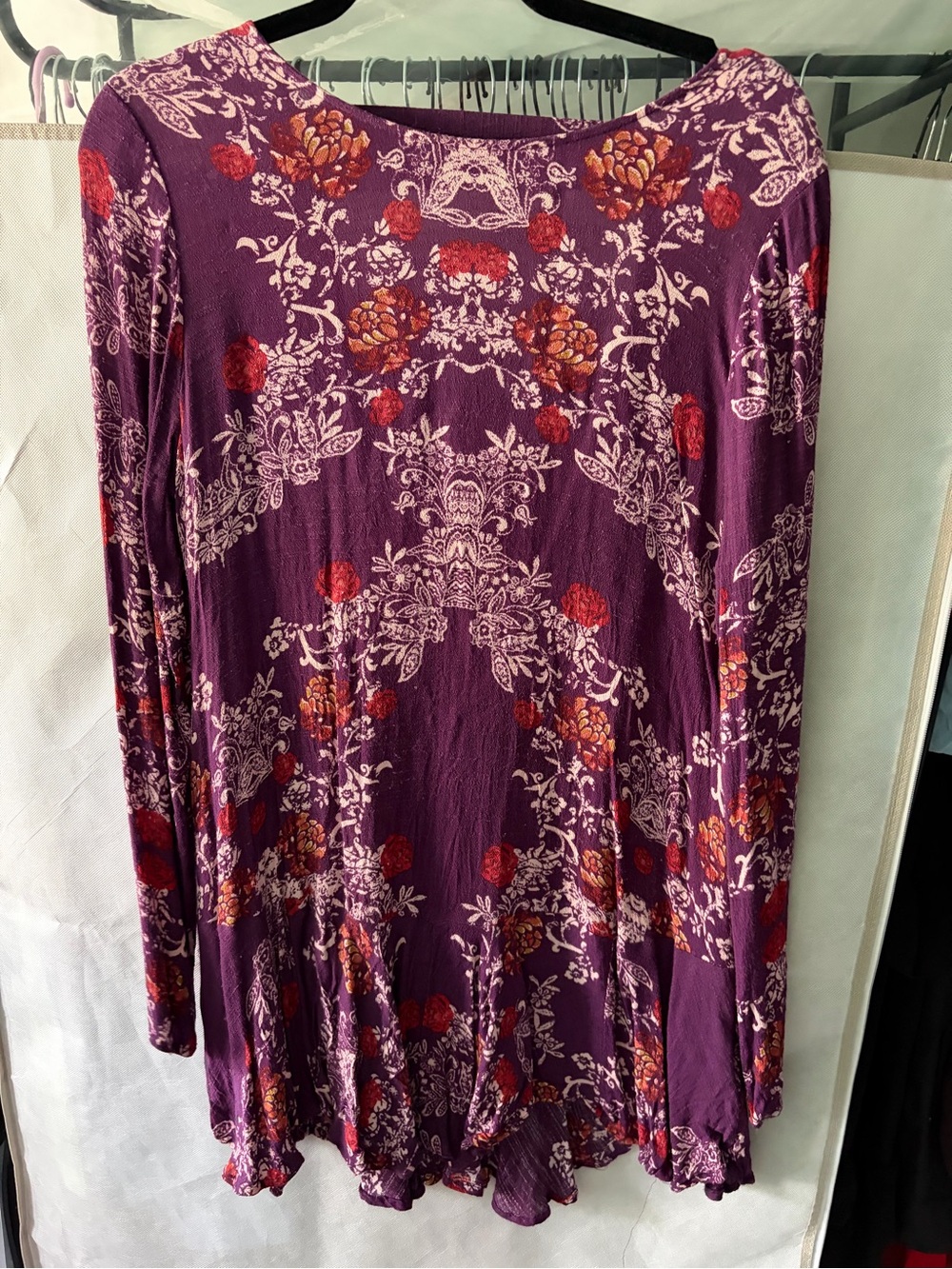 Free People Purple Floral Long-Sleeve Swing Dress
